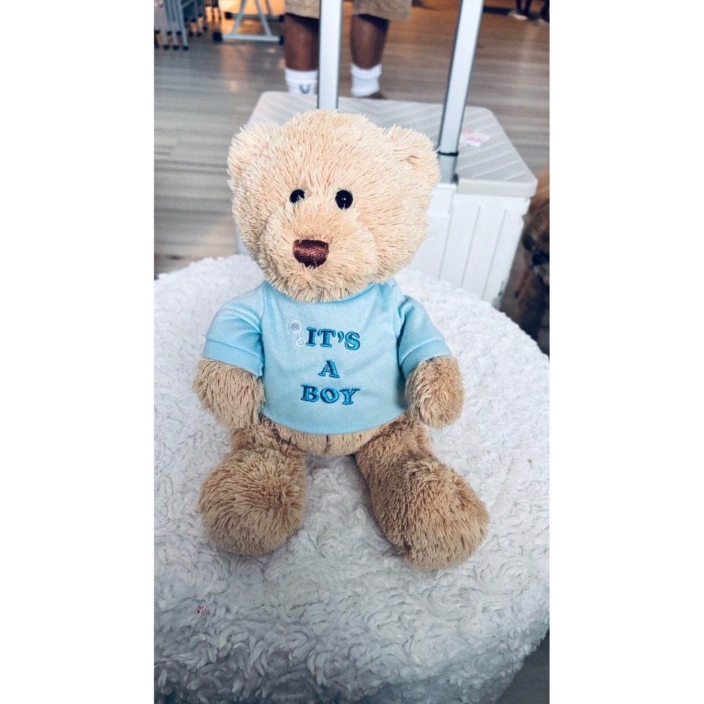 GUND It's a Boy Teddy Bear Plush 12" Blue T-Shirt Baby Shower Stuffed Animal